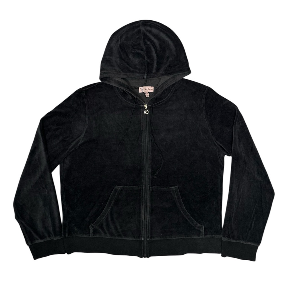 Juicy Couture Black Velour Full Zip Hoodie J Zipper SIZE XL